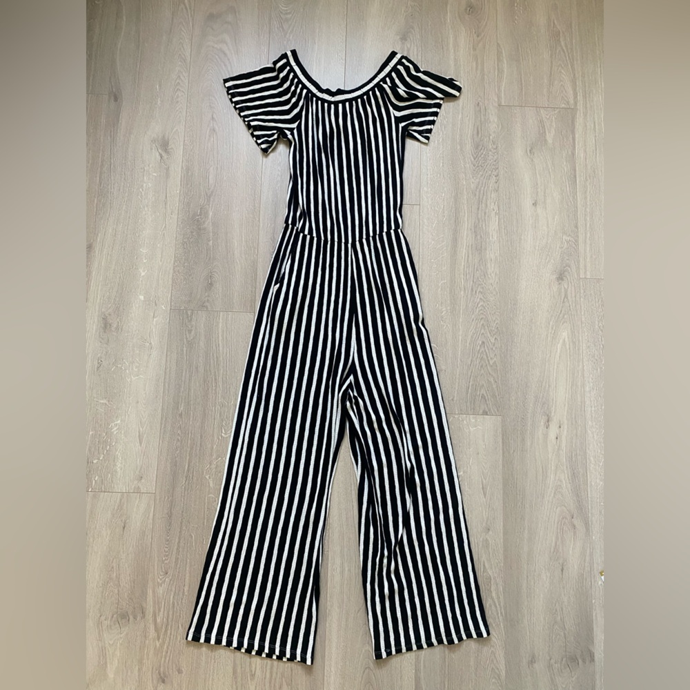 Love Tree Black and White Striped Jumpsuit